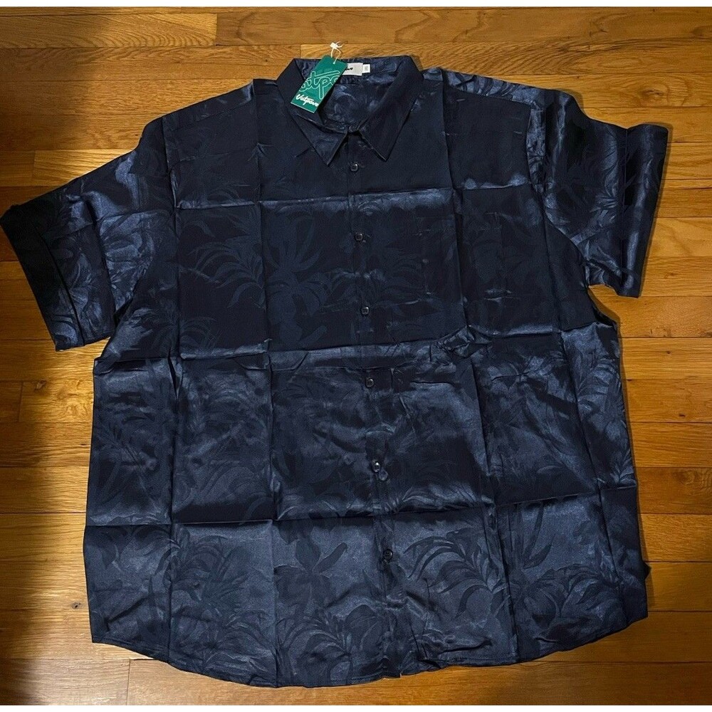 Vatpave Men’s Navy Floral Jacquard Short Sleeve Button-Up Shirt 3XL Regular